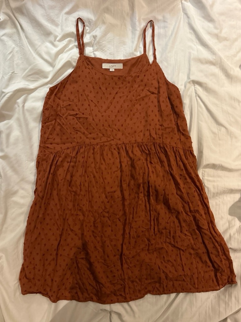 LOFT Burnt Orange Spotted Sundress with Thin Straps